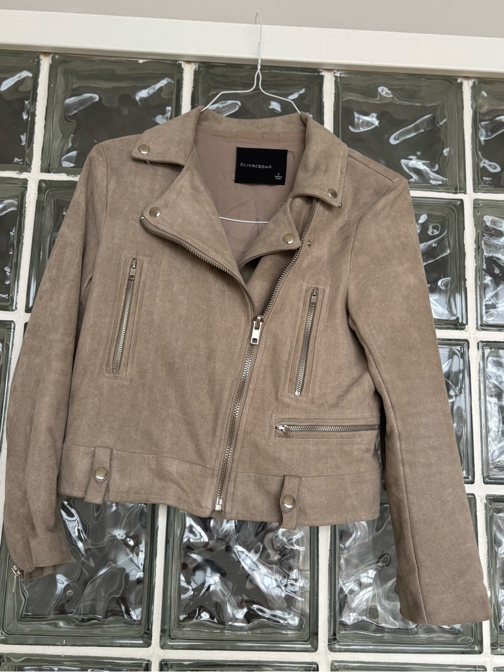 Olivaceous Taupe Moto-Style Faux Suede Jacket